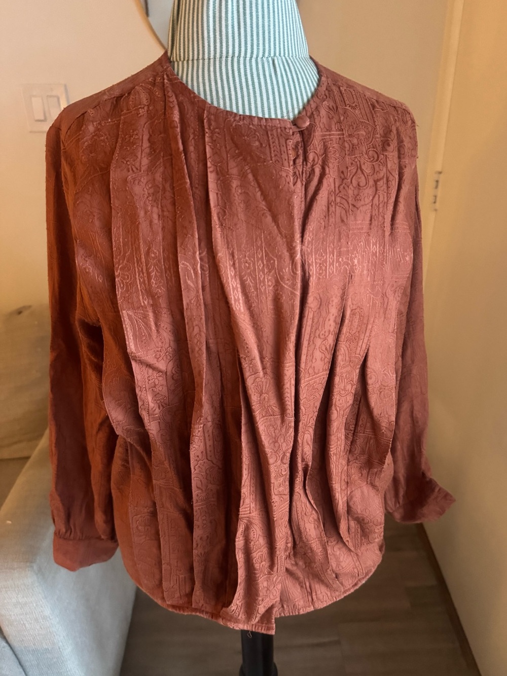 Vintage Neil Martin Rust Paisley Jacquard Blouse Size 6